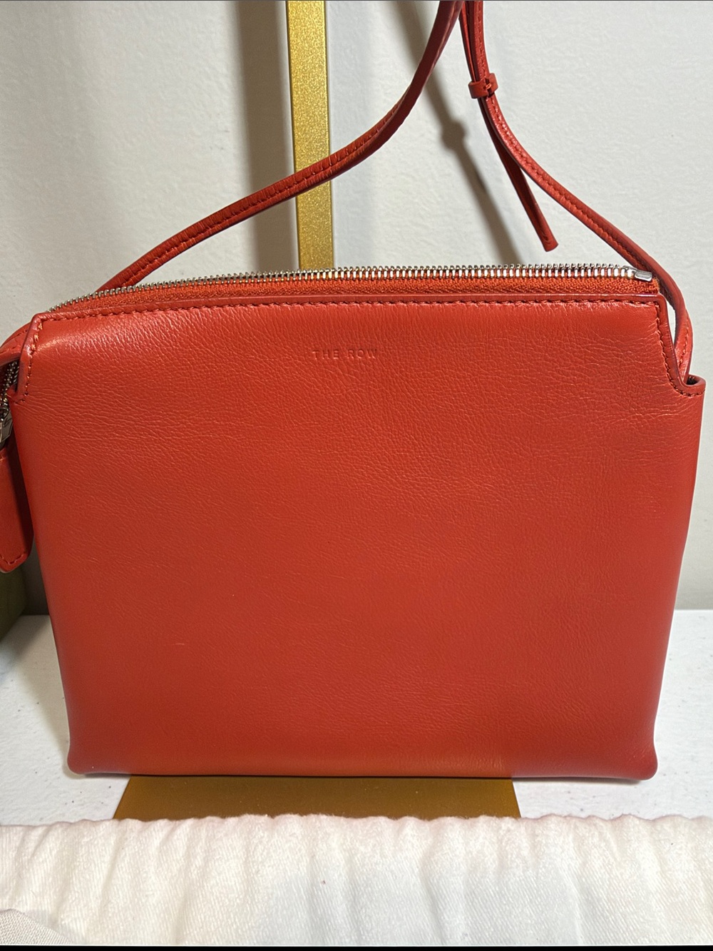 The Row Mini Nu Twin Red-Orange Crossbody Leather Zip Bag